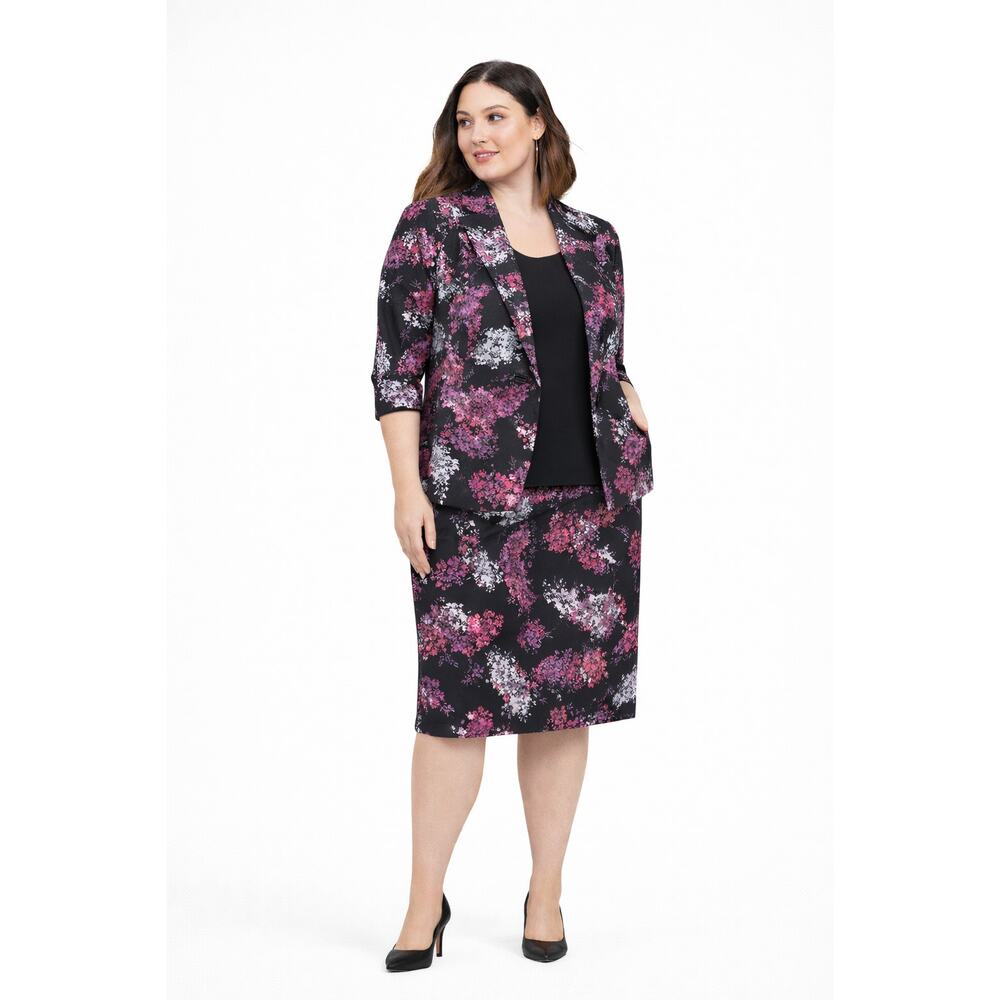 Lane Bryant Floral Suit Set 22W Blazer 20W Skirt NWT Pink Black Crepe Jacket